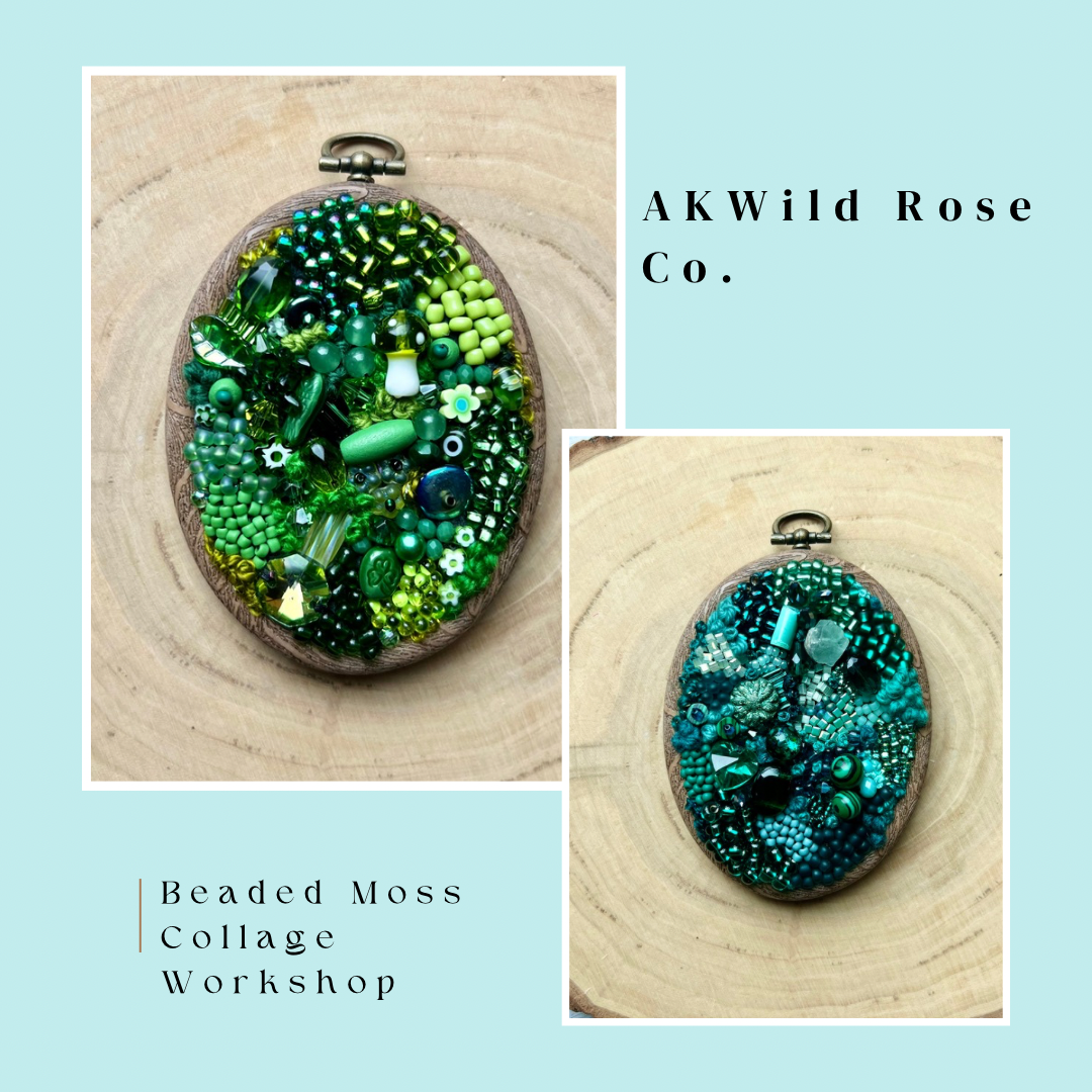 Beginner Friendly Beaded Moss Collage Embroidery Workshop